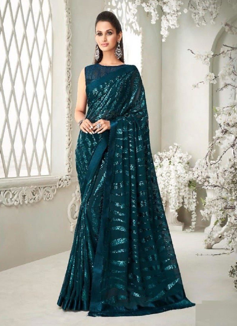 Dark Morpich Colour Hit Design TFH New Latest Party Wear Soft Georgette Saree Collection 6407